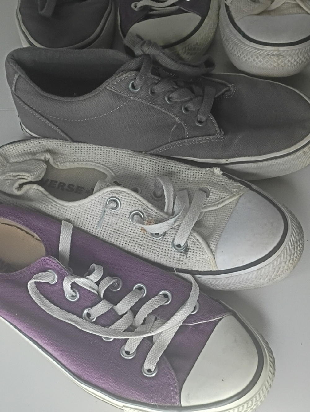 Bundle Converse and Vans White Purple Low Top Canvas Sneakers Mens 7 Womens 9